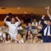 Victoria Beckham, left, remains seated as her husband, David Beckham, right, cheers in celebration at the World Cup on Saturday, July 11, 2026, in Miami.