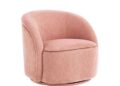 Beautiful Georgiana Swivel Chair by Drew Barrymore, Rose Pink With Faux Leather Rust Piping