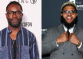 David Oyelowo and Druski at separate events; Oyelowo in a striped shirt, and Druski in a suit and tie, both wearing glasses and smiling.