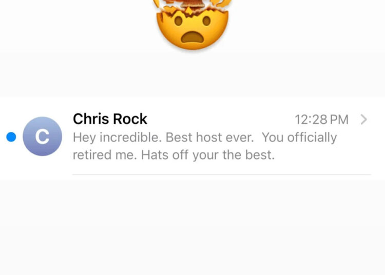A screenshot of an Instagram story by Druski featuring a mind-blown emoji and a message from Chris Rock praising Druski as a host.