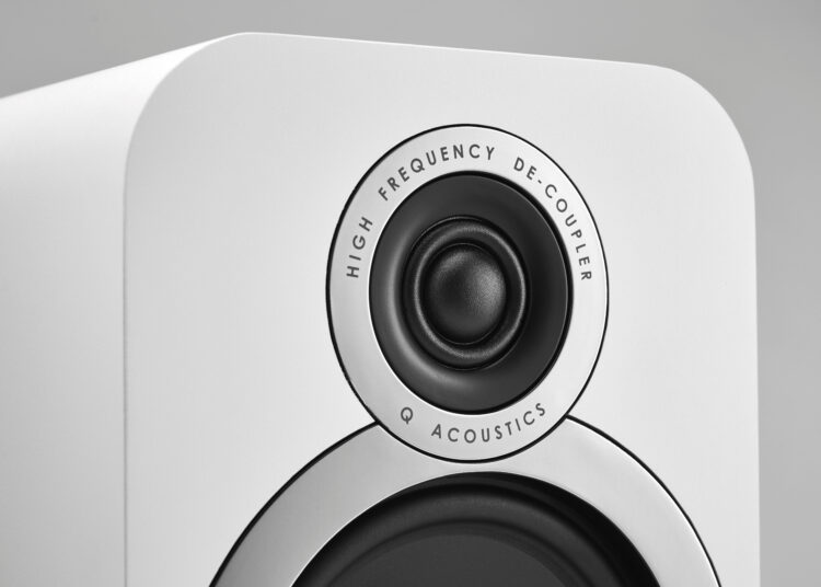 A close-up of the tweeter on a pair of Q Acoustic speakers