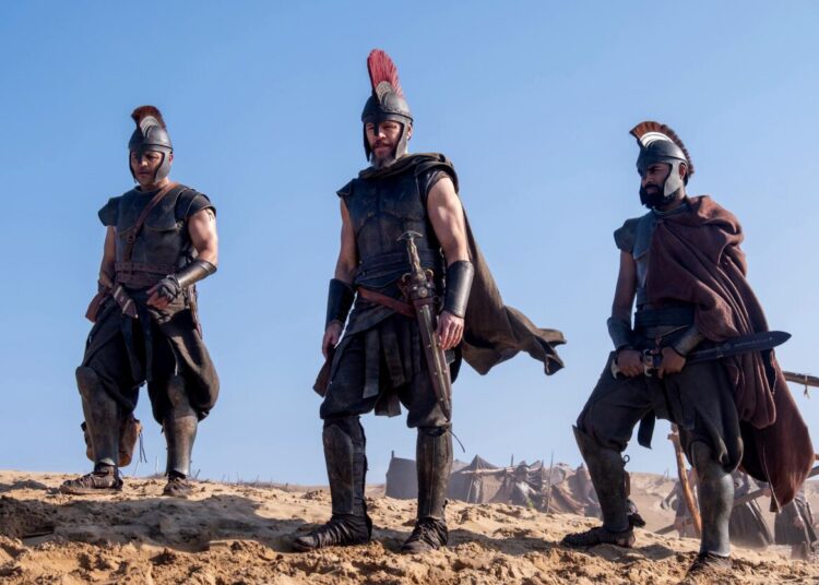 Jimmy Gonzales is Cepheus, Matt Damon is Odysseus and Himesh Patel is Eurylochus in "The Odyssey."