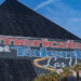 Las Vegas, United States - November, 2022: A picture of the Luxor Hotel and Casino pyramid with an ad from America's Got Talent.