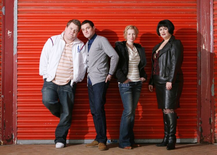 Joanna Page with James Corden, Matthew Horne and Ruth Jones in ‘Gavin and Stacey’ (BBC/Baby Cow Productions/Neil Bennett)