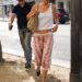 Gigi Hadid wore a white tank top from Prada with culottes and the Mary Janes shoe trend