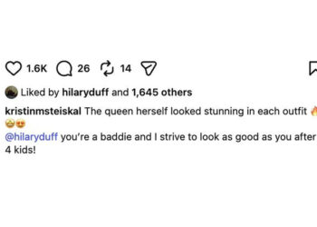 Hilary Duff likes fan's defense of her tour outfitsCredit: Christopher Polk/Shutterstock