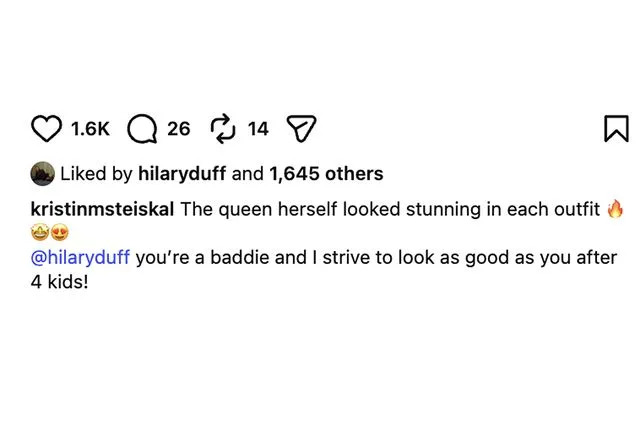 Hilary Duff likes fan's defense of her tour outfitsCredit: Christopher Polk/Shutterstock