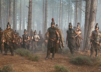 Matt Damon (center) is Odysseus in