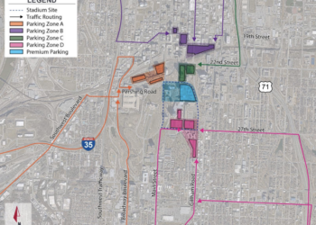 A traffic study considers zoned parking for a future Royals stadium at Crown Center based on where people are arriving from.