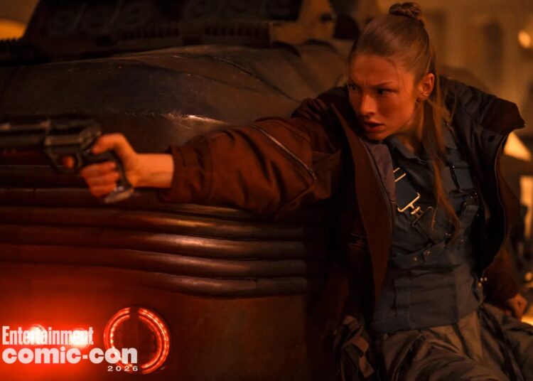 A still image of Hunter Schafer in Blade Runner 2099.