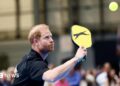Prince Harry playing pickleball at Invictus Games in Birmingham NEC