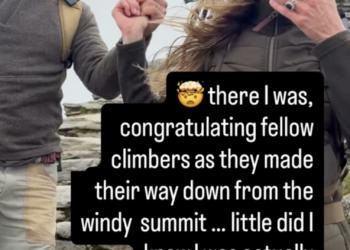 Princess Kate holding hands with James Middleton climbing a mountain