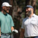 Travis Kelce and brother Jason Kelce talk on the 4th tee during the first round of the American Century Celebrity Championship golf tournament at Edgewood Tahoe Golf Course in Stateline, Nevada, July 12, 2024.