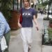 Jennifer Lawrence elevated her simple summer T-shirt with a lace-trimmed skirt and the toe-ring sandal trend