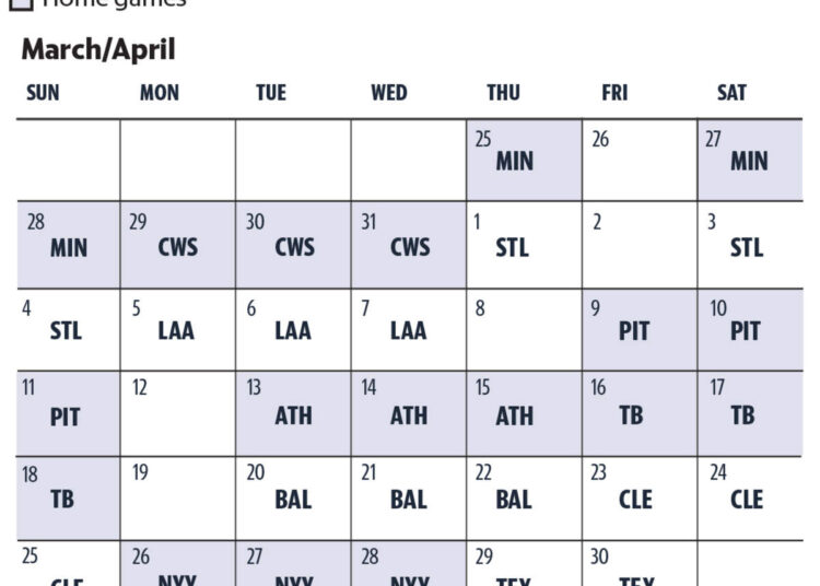 2027 Royals schedule, March/April