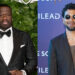 50 Cent in a black tuxedo, and Jussie Smollett in a dark suit with sunglasses.