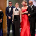 Chandra Wilson, Justin Chambers, Ellen Pompeo, Katherine Heigl and James Pickens Jr. on stage at the Emmy Awards in Los Angeles in January 2024.