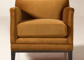 Camel velvet armchair