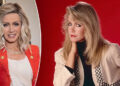 Donna Mills, seen on left in a red blazer in 2024 and on right in a studio photo shoot in 1983