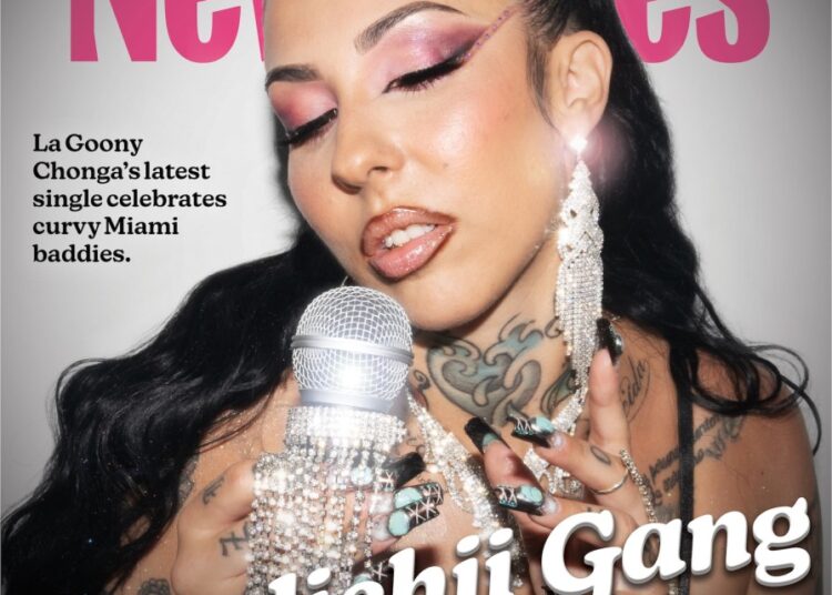 Miami New Times cover with a photo that reads gordichi gang and a photo of a woman with black hair.