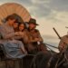 (L to R) Crosby Fitzgerald as Caroline Ingalls, Alice Halsey as Laura Ingalls, Skywalker Hughes as Mary Ingalls, Luke Bracey as Charles Ingalls, Warren Christie as John Edwards in "Little House on the Prairie."