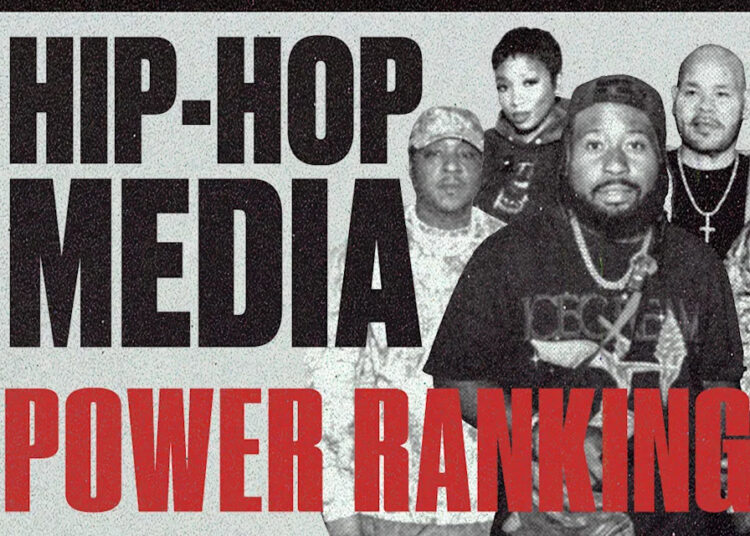 Black and white image with "Hip-Hop Media Power Ranking" text and four people, including Jadakiss,  Loren LoRosa, DJ Akademiks, and Fat Joe