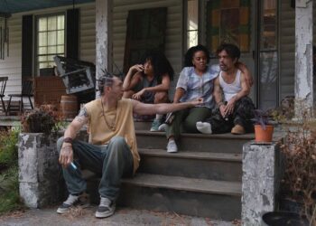 Nicholas Braun, Najah Bradley, Melanie Loren and Peter Dinklage in IdiotsCredit: IFC
