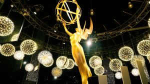 A view of the Emmy statue is seen during the 77th Primetime Emmys Press Preview at Peacock Theater on September 11, 2025 in Los Angeles, California.