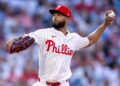Philadelphia Phillies starting pitcher Cristopher Sanchez delivers during the second inning of a baseball game against the New York Mets on Saturday, June 20, 2026, in Philadelphia.