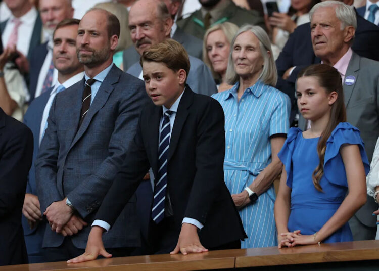 Prince William, Prince George, and Princess Charlotte watching intently from the Wimbledon Royal Box in July 2026