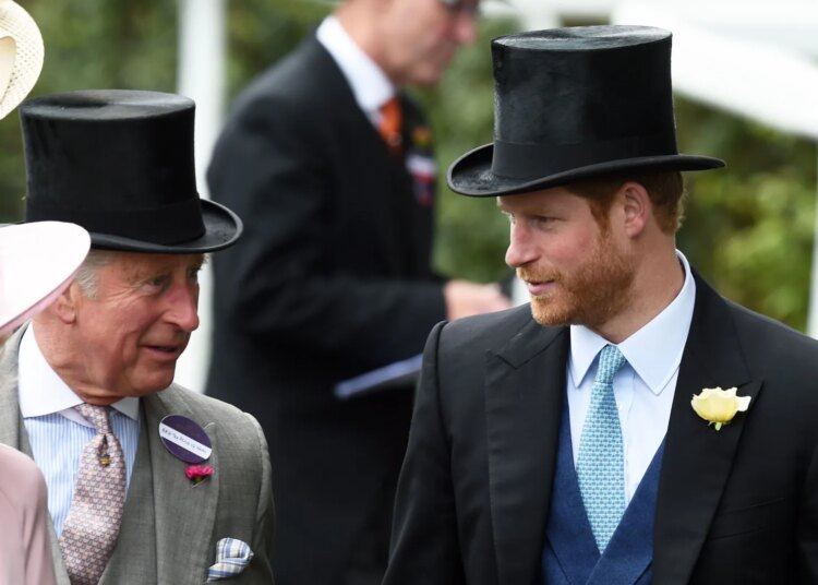 Prince Harry talks to King Charles III at the Royal Ascot horse racing meeting in Ascot, England, on June 14, 2016, when Charles was still Prince of Wales.