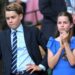 Princess Charlotte and Prince George shared a sibling moment while watching the Wimbledon men's final from the Royal Box.