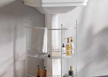 Katy Pedestal Sink Organizer with 2 Storage Shelves + Towel Holder