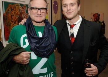 Robin Williams and Zak Williams attend the Timo Pre Fall 2009 Launch with Interview Magazine at Phillips De Pury on November 18, 2008, in New York CityCredit: Jamie McCarthy/WireImage