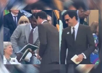 Roger Federer greets Queen Camilla’s companion and senior royal at Wimbledon