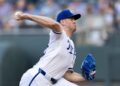 Pitcher Stephen Kolek, #32, pitches the ball during Thursday's Armed Forces Night game at Kauffman Stadium on July 2, 2026. The Tampa Bay Rays came out on top over the Royals with a final score of 5 to 2.