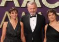 Acclaimed actor Sam Neill with co-stars Tasma Walton and Amy Matthews, has died in Sydney aged 78. Picture: NewsWire / Richard Gosling