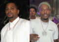 Chubbs in a white shirt with gold chains, Sauce Walka in a white Supreme shirt with tattoos and jewelry.
