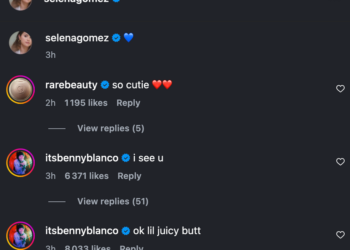 Benny Blanco's comments on Selena Gomez's post.