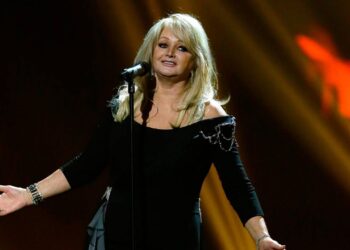Singer Bonnie Tyler performs her song "Believe in Me" during a rehearsal for the final of the Eurovision Song Contest at the Malmo Arena in Malmo, Sweden on May 17, 2013. (AP Photo/Alastair Grant, File)