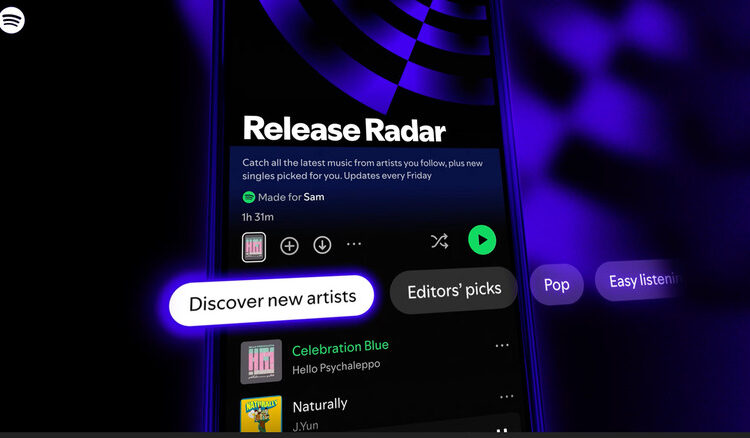 A screen showing Spotify's Release Radar feature.