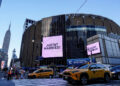 A view outside of Madison Square Garden during Taylor Swift and Travis Kelce's wedding in New York on July 3, 2026.