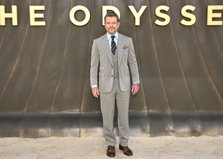 Matt Damon attends The Odyssey London premiere at Odeon Luxe Leicester Square in London.