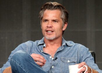 Timothy Olyphant speaks onstage during the Justified panel discussion at the Television Critics Association press tour.