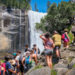 Hikers crowd together to get a view of Vernal Fall on Yosemite National Park’s Mist Trail on a busy Memorial Day weekend, Saturday, May 23, 2026.