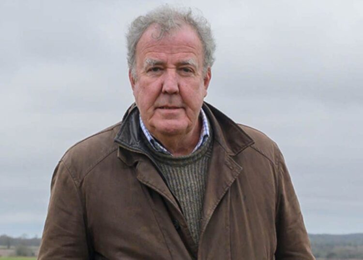 Jeremy Clarkson is pictured in a closeup on his farm