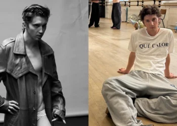 Troye Sivan in a thong and trench coat; in an Instagram post