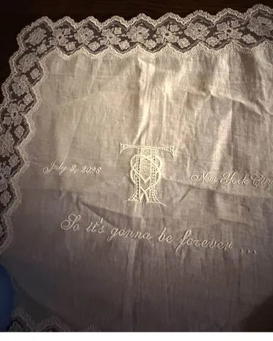 Maren Morris' photo of a commemorative cloth from Taylor Swift and Travis Kelce's weddingCredit: Maren Morris/Instagram
