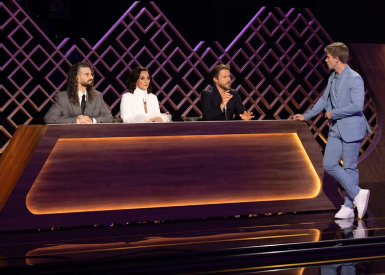 (From left) Judges Mark Ballas, Shirley Ballas and guest judge Derek Hough with host Robert Irwin during the first episode of "Dancing with the Stars: The Next Pro" (Mondays, 8 p.m. ET, ABC).