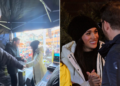 O príncipe Harry se afasta enquanto Meghan Markle e Michael Buble compartilham um momento doce